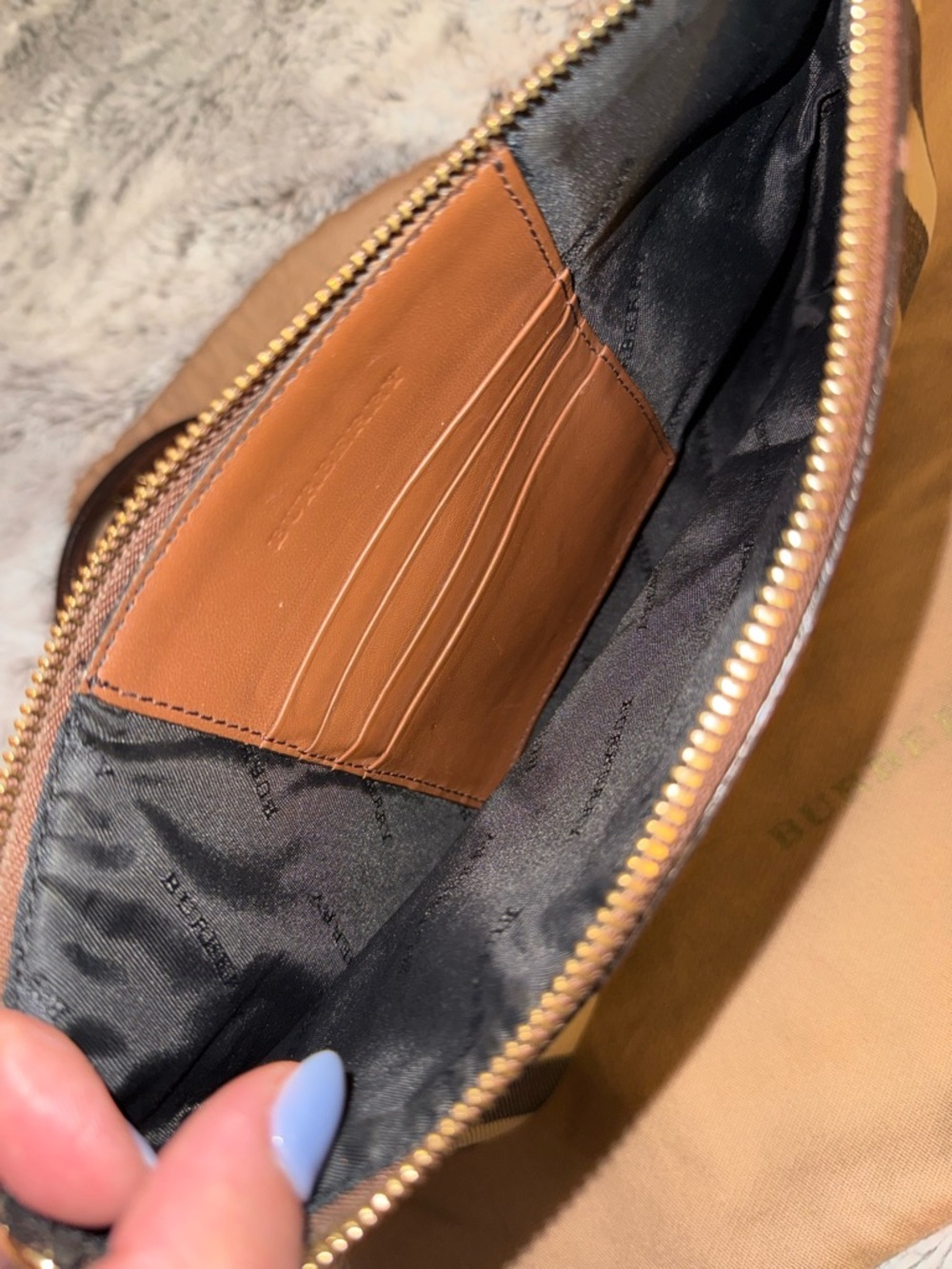 Burberry Tan and Brown Check Belt Bag with Red Accent - Picture 3 of 4